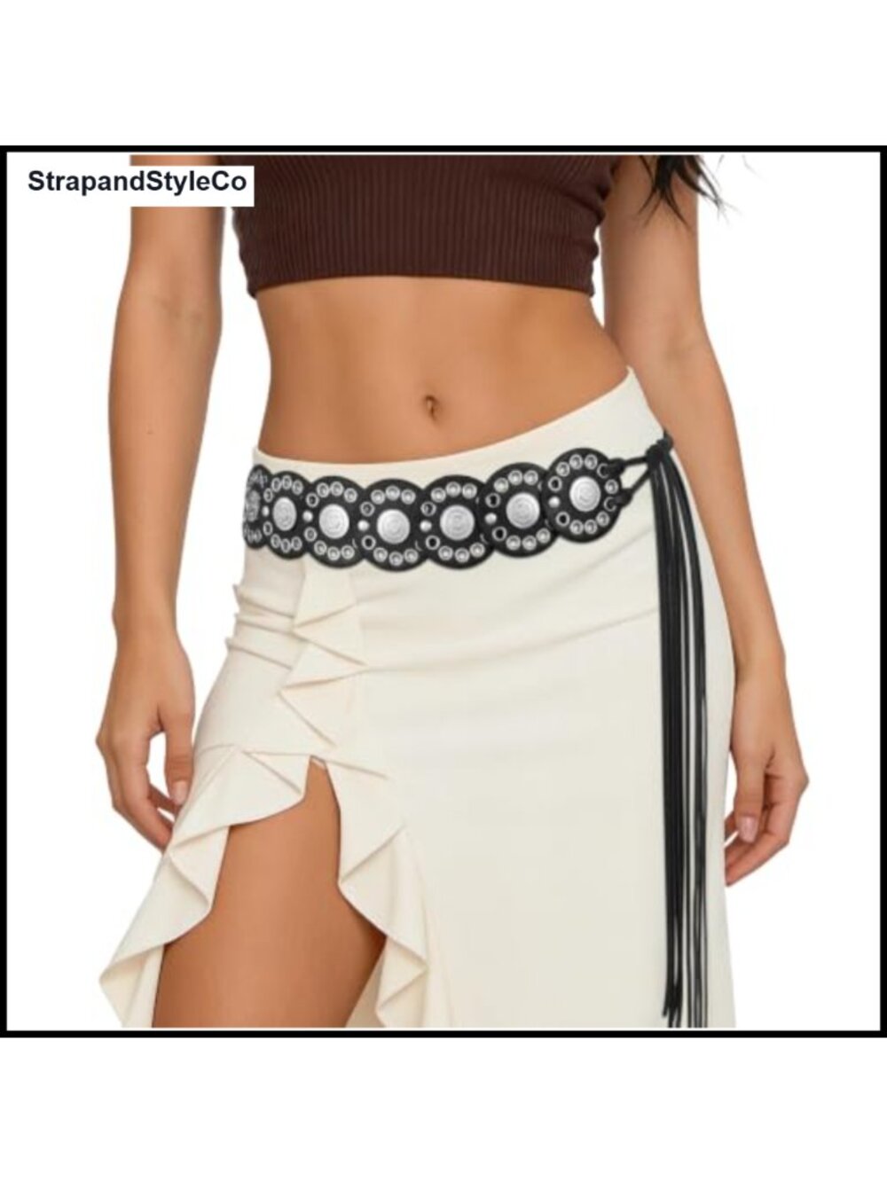 Wide Disc Concho Belt PU Leather Western